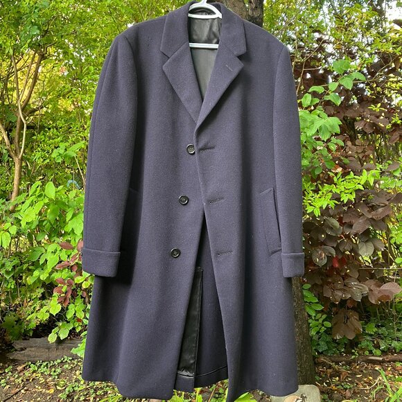 Mens VTG Black CROMBIE Wool Lined Overcoat Woven by Crombie of Scotland - Picture 3 of 7